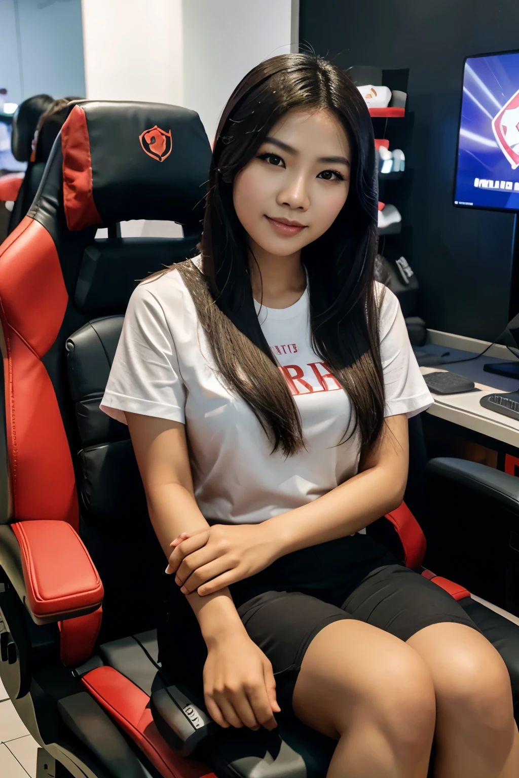 Chinese Indonesian woman, Sitting in a gaming chair.