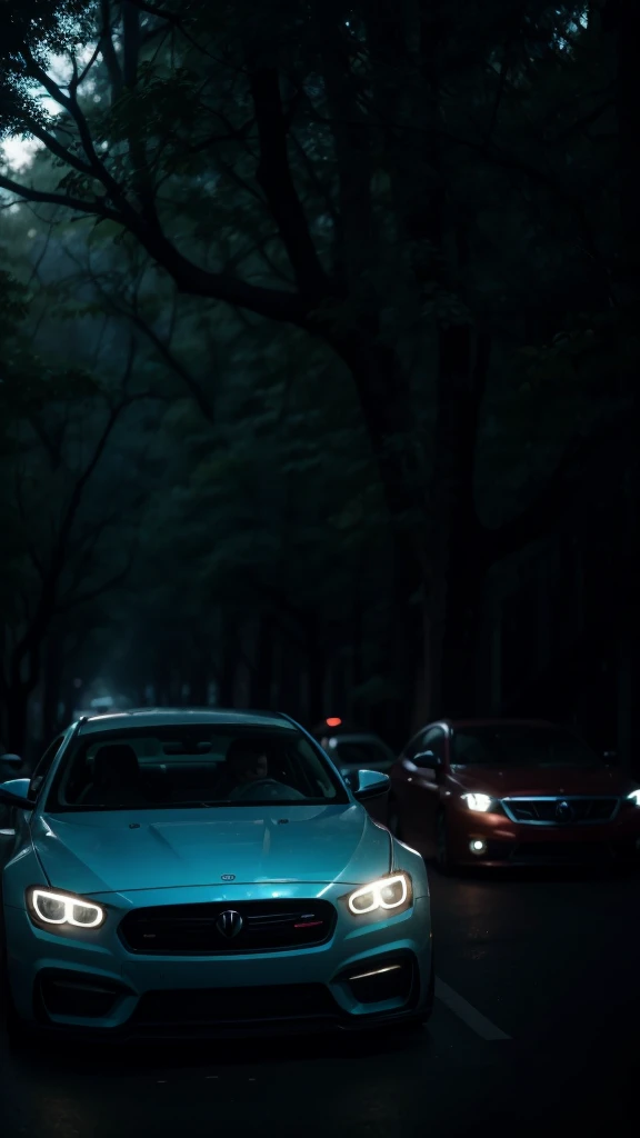 two cars parked in a parking lot near trees, rosa e azul, azul e rosa shift, shades of rosa e azul, azul e rosa, rosa e azul colors, azul e rosa colors, dayglo rosa e azul, rosa e azul lighting, rosa e azul colour, rosa e azul neon, foto ambiental, azul e rosa accents, azul e rosa color scheme
