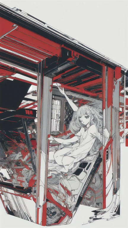 leaning back with hands out in the air,girl、high school girl、(masterpiece, highest quality, official art:1.2), (flat color:1.5),(colorful),looking at the viewer,1 girl,alone, white background, ,(2D:1.5) ,NSFW