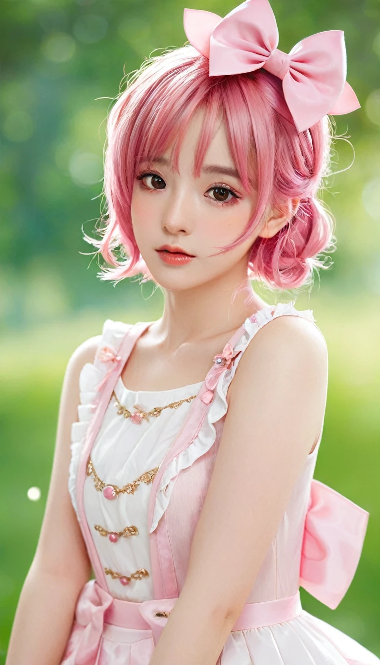 Pink Hair、Anime girl with a bow, Kawaii realistic portrait, Gu Weiss, Portrait of a magical girl, Lovely characters, Lovely art style, Anime cute art style, Maple Story Character Art, Lovely portrait, Cute anime girl portrait, Portrait of a little person, artwork in the style of Gu Weiss, Ink art anime loli
