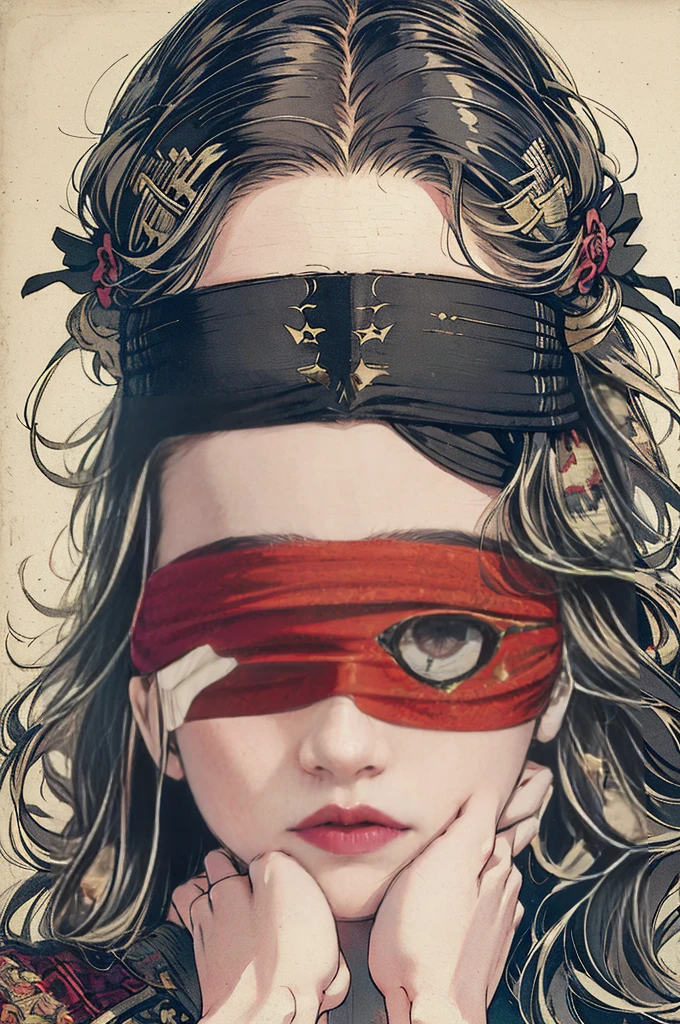(masterpiece, top quality, best quality, official art, beautiful and aesthetic:1.2),
blindfold,(Eye Patch:1.5), solo, 1girl, open mouth, long hair, long sleeves, bangs, smile, upper body, bandages, shirt,
extreme detailed,highest detailed, optical mixing, playful patterns, lively texture, unique visual effect