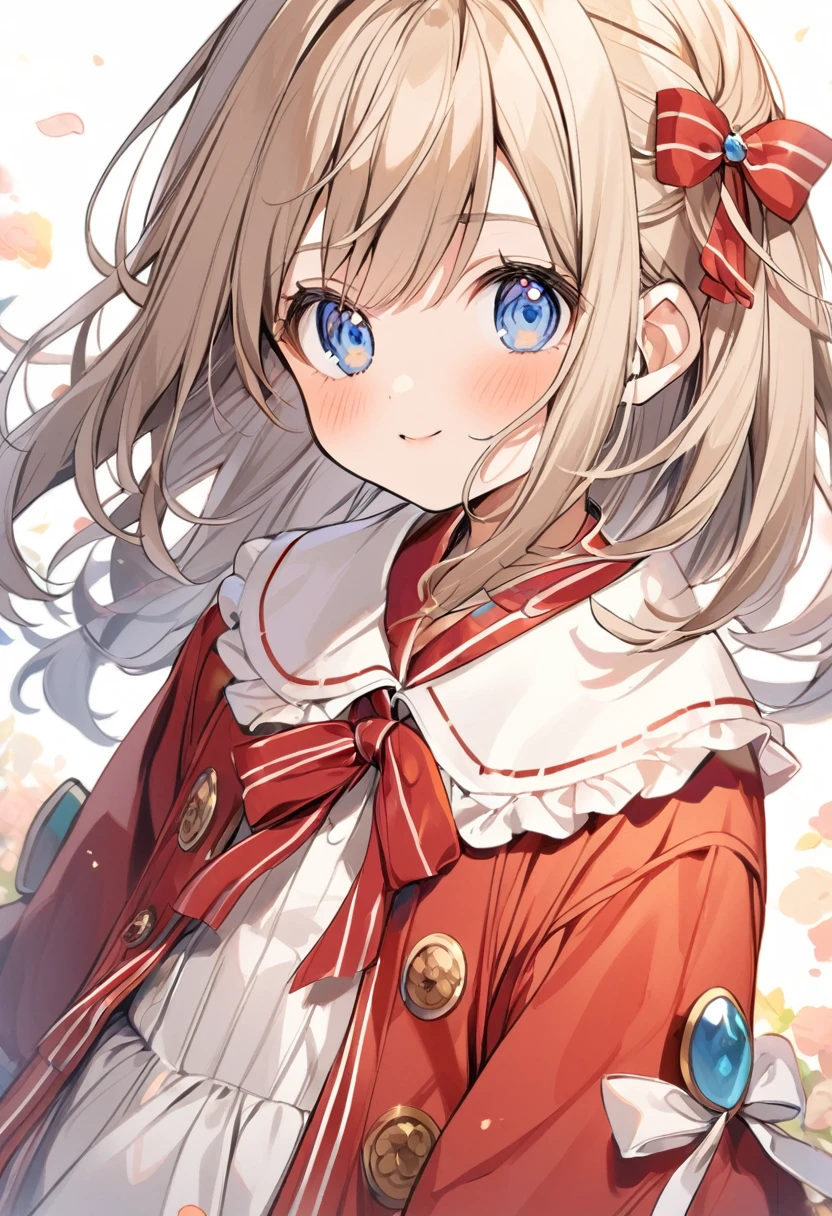 1girl 10 years old,light brown color and medium length hair,blue eyes,red randoseru,
