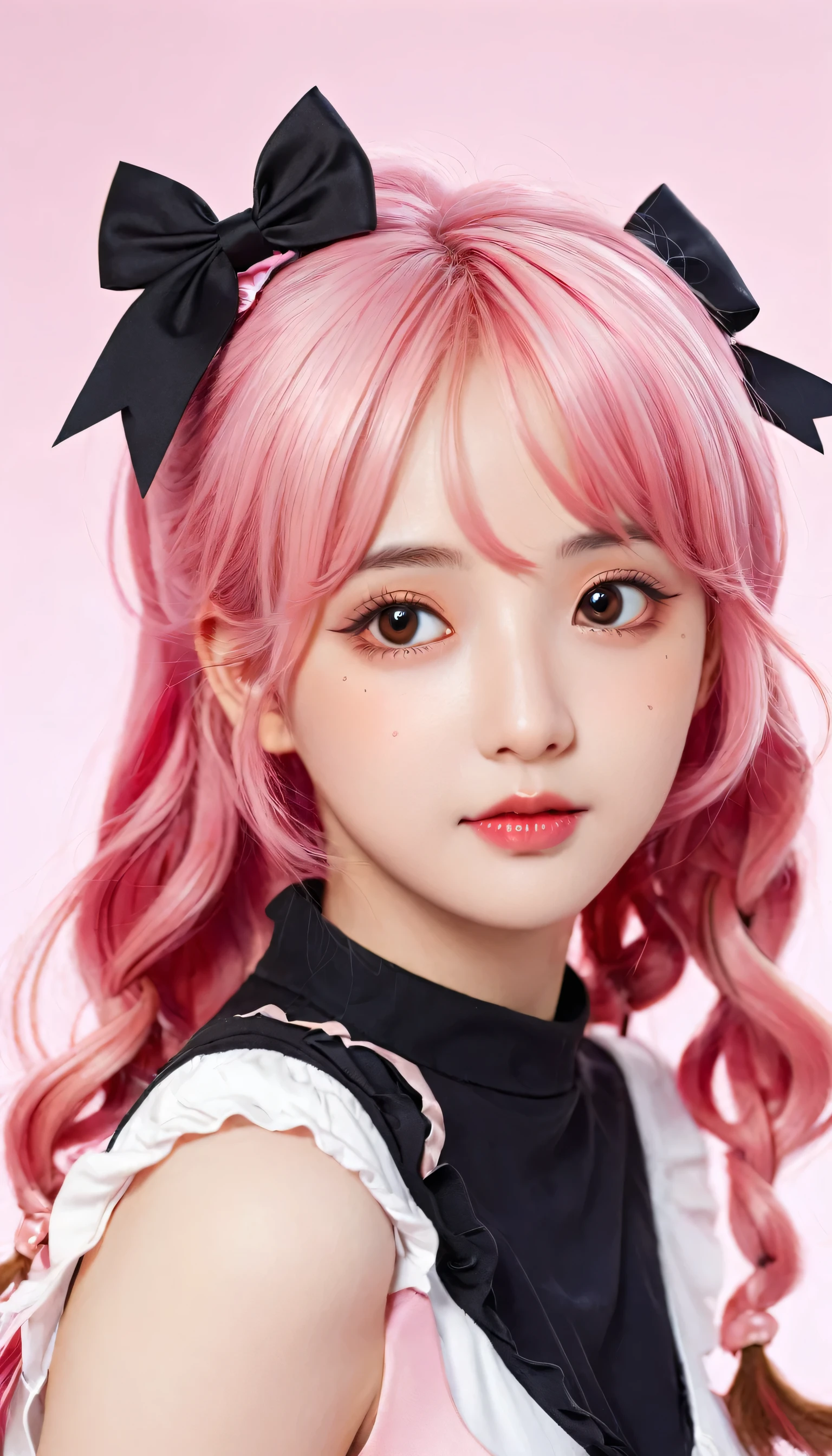 Pink Hair、Anime girl with a bow, Kawaii realistic portrait, Gu Weiss, Portrait of a magical girl, Lovely characters, Lovely art style, Anime cute art style, Maple Story Character Art, Lovely portrait, Cute anime girl portrait, Portrait of a little person, artwork in the style of Gu Weiss, Ink art anime loli