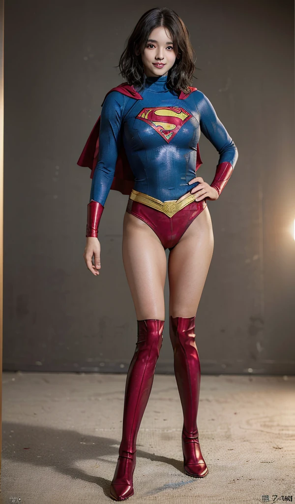 No background、(((Beautiful legs in black tights.)))、(((Legally express the beauty of your smile)))、((((Make the most of your original images)))、(((体にぴったりフィットするSupergirl Costume)))、(((Supergirl Costume)))、(((Beautiful Short Hair)))、(((She is winking cutely.)))、(((Please wear black tights....、Wear red boots)))、((Best image quality、8k))、((Highest quality、8k、masterpiece:1.3))、(((Preserve background )))、Sharp focus:1.2、Beautiful woman with perfect figure:1.4、Slim Abs:1.2、Wet body:1.5、Highly detailed face and skin texture、8k
