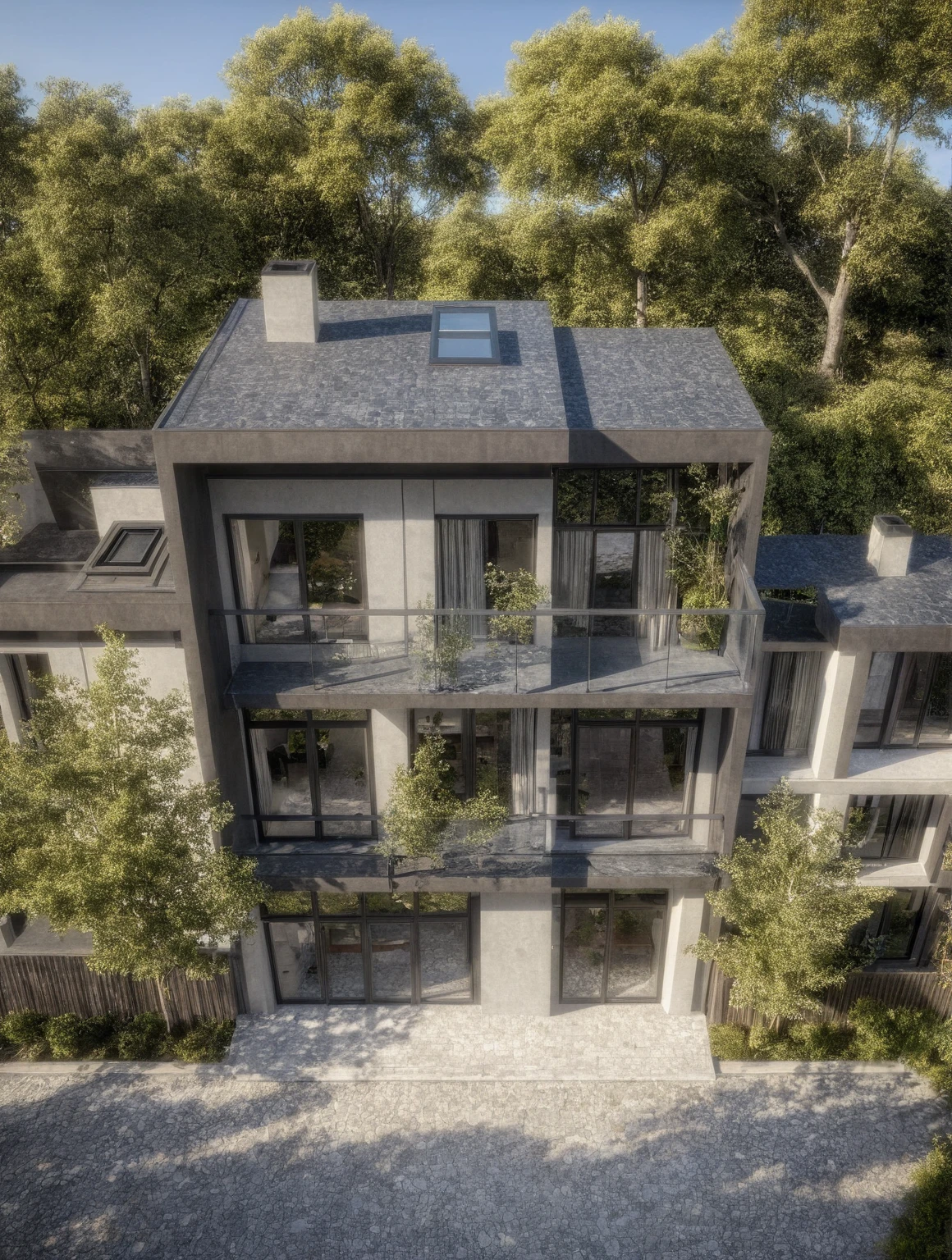villa moderne, (style moderne:1.2), exterior design, vue de perspective, (block sidewalks and asphalt roads), (la maison du voisin d'Beside), (jour light sky background), Arbres bas autour de la maison, atmosphère globalement paisible photo cinématographique, (L'neutral lighting suitable for the modern villa, clear color thermometer sunlight 5500 KEVIN), Hyperrealistic art, professionnel, 8k, very detailed ï¼, (visualisation de la conception architecturale), (reflection), (se concentrer sur un objet), (material normal bump real reflection), (Scattered light), (hidden light) (rayon de lumière), (lumière multifaisceaux), (rayon de soleil) (multi-level reflection), (rendu de visualisation du logiciel corona:1.2),(((best quality))), ((chef-d'artwork)), ((meilleure illustration)), ((meilleures ombres)), ((great detail)), (Lignes complexes), (photorealism),(hyper detail), ((archaic)), ((Award-winning design)), (dynamic light), ((jour)), (Lumière parfaite), (Shimmering light), ((photorealistic)), ((complex detail)), ((extreme detail)), ((science)), ((hyper-detail)), ((great detail)), ((super realistic)), ((Crazy Detail)), ((rendu d'octane)), ((cinematic)), ((tendance sur artstation)), ((High fidelity)), ((video)), ((croustillant)), ((Brillant)), ((Superbe)), ((Attrayant)), ((High quality)),((pointu))((Brillant)), ((Superbe)), naturel, ((Attrayant)), ((Enlightening)), ((impeccable)), ((High quality)),((pointu edge render)), ((moderately soft lighting)), ((rendu photographique)), ((detailed archiving)), {real environment|spring adjustment|espace de style tropical}