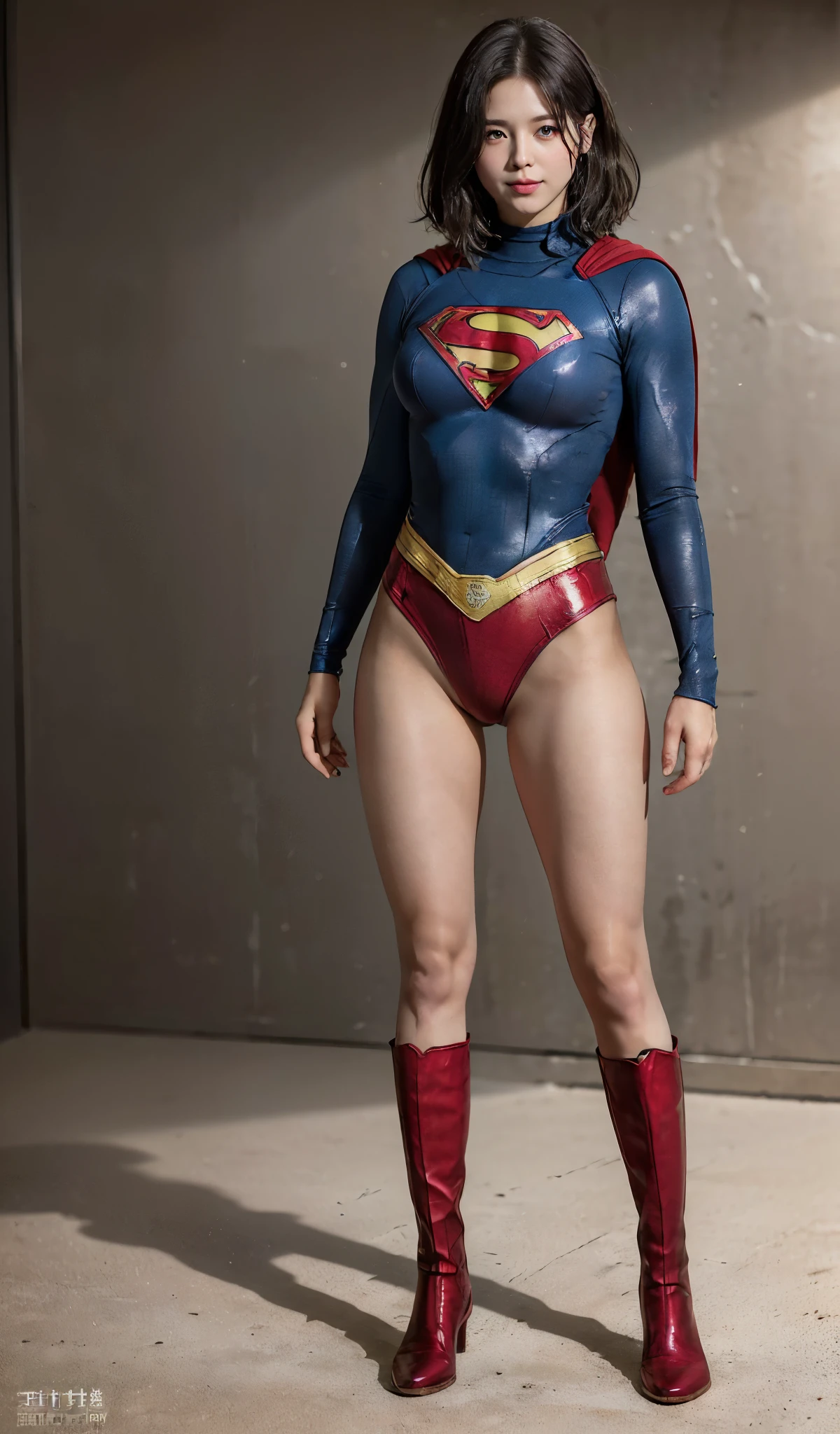 No background、(((Beautiful legs in black tights.)))、(((Legally express the beauty of your smile)))、((((Make the most of your original images)))、(((体にぴったりフィットするSupergirl Costume)))、(((Supergirl Costume)))、(((Beautiful Short Hair)))、(((She is winking cutely.)))、(((Please wear black tights....、Wear red boots)))、((Best image quality、8k))、((Highest quality、8k、masterpiece:1.3))、(((Preserve background )))、Sharp focus:1.2、Beautiful woman with perfect figure:1.4、Slim Abs:1.2、Wet body:1.5、Highly detailed face and skin texture、8k