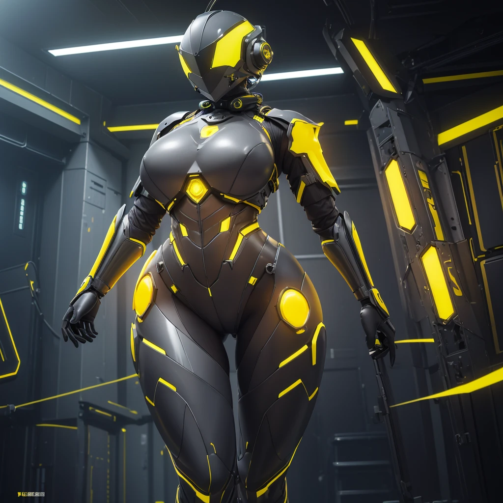 (masterpiece), (best quality), (high res) Solo, (perfect anatomy) Dronificated unknown woman , (enclosed gray full body armor) (yellow lights) (yellow glowing core in the chest), (enclosed cyber helmet), (yellow screen), huge breast, narrow waist, wide hips and thick thighs,(no face) no face, no hair, no mouth, no eyes, inside a room (sex) (fuck)