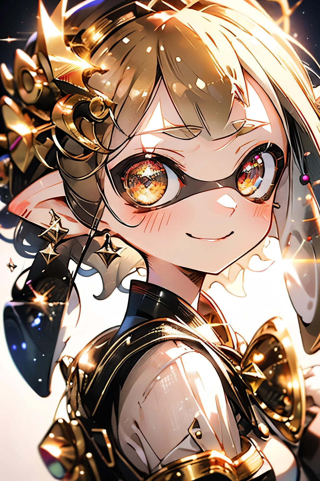 Immerse yourself in the elegance and sophistication of a beautiful Splatoon girl with captivating sparkling golden eyes. Utilizing 3D technology and Octane rendering at 8K resolution、Her face is drawn in a very realistic way。. Exquisite sharp details and smooth rendering style, Combined with film studio lighting, This work of art will be a true masterpiece.. We hope ArtStation will be a trendsetter in the digital art community.、Get ready to turn heads.blush、smile