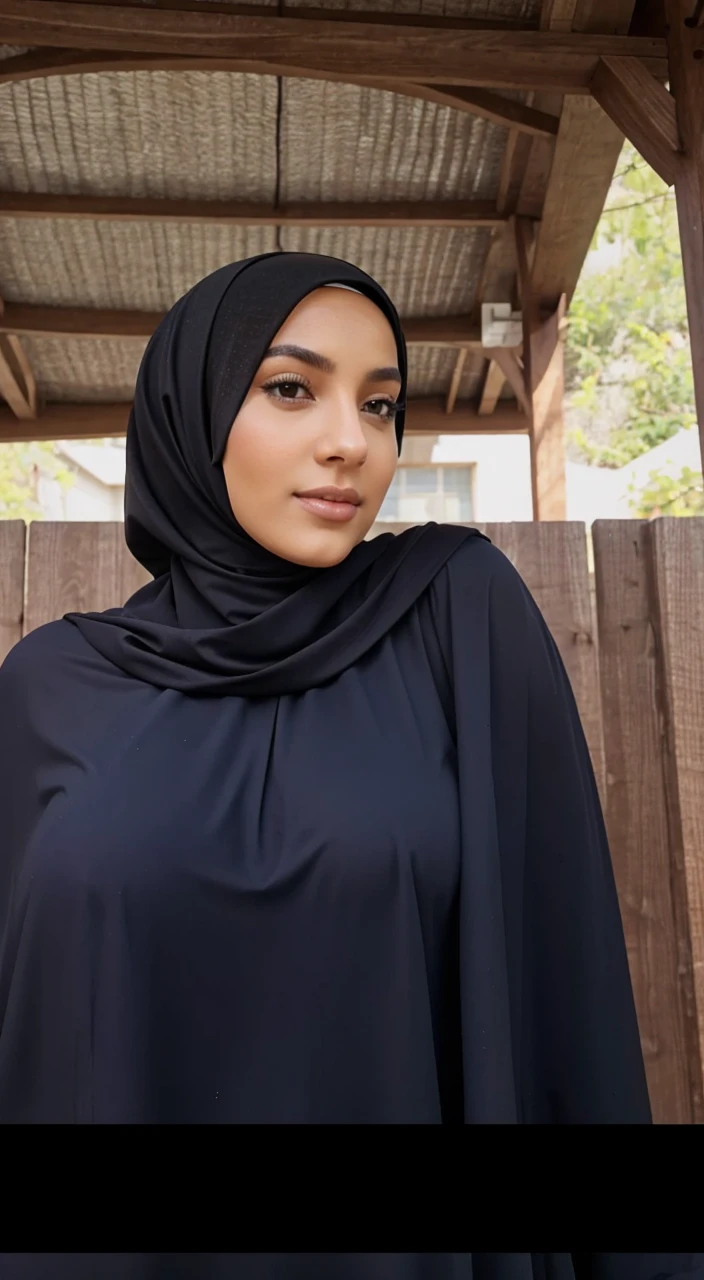  cute face woman standing near city. Wearing hijab