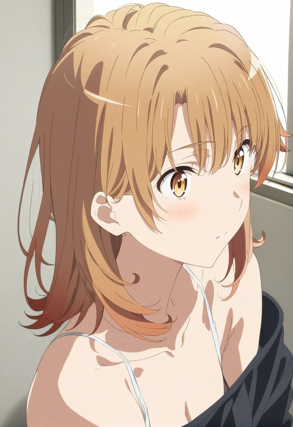 1girl, (isshiki iroha, yahari ore no seishun lovecome wa machigatteiru, brown hair, brown eyes), , thigh, perfect face, perfect anatomy, light rays, photo background, extremely delicate body, smooth skin, feminine expression, (cristal clear eyes, beautiful face), (anime style:2), (artist m-da s-tarou:0.2), (best quality)