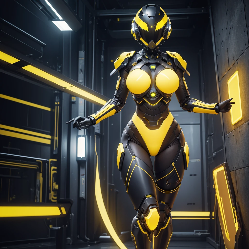 (masterpiece), (best quality), (high res) Solo, (perfect anatomy) Dronificated unknown woman , (enclosed gray full body armor) (yellow lights) (yellow glowing core in the chest), (enclosed cyber helmet), (yellow screen), huge breast, narrow waist, wide hips and thick thighs,(no face) no face, no hair, no mouth, no eyes, inside a room Being geld anf fucked by a machine, (sex) (fuck)