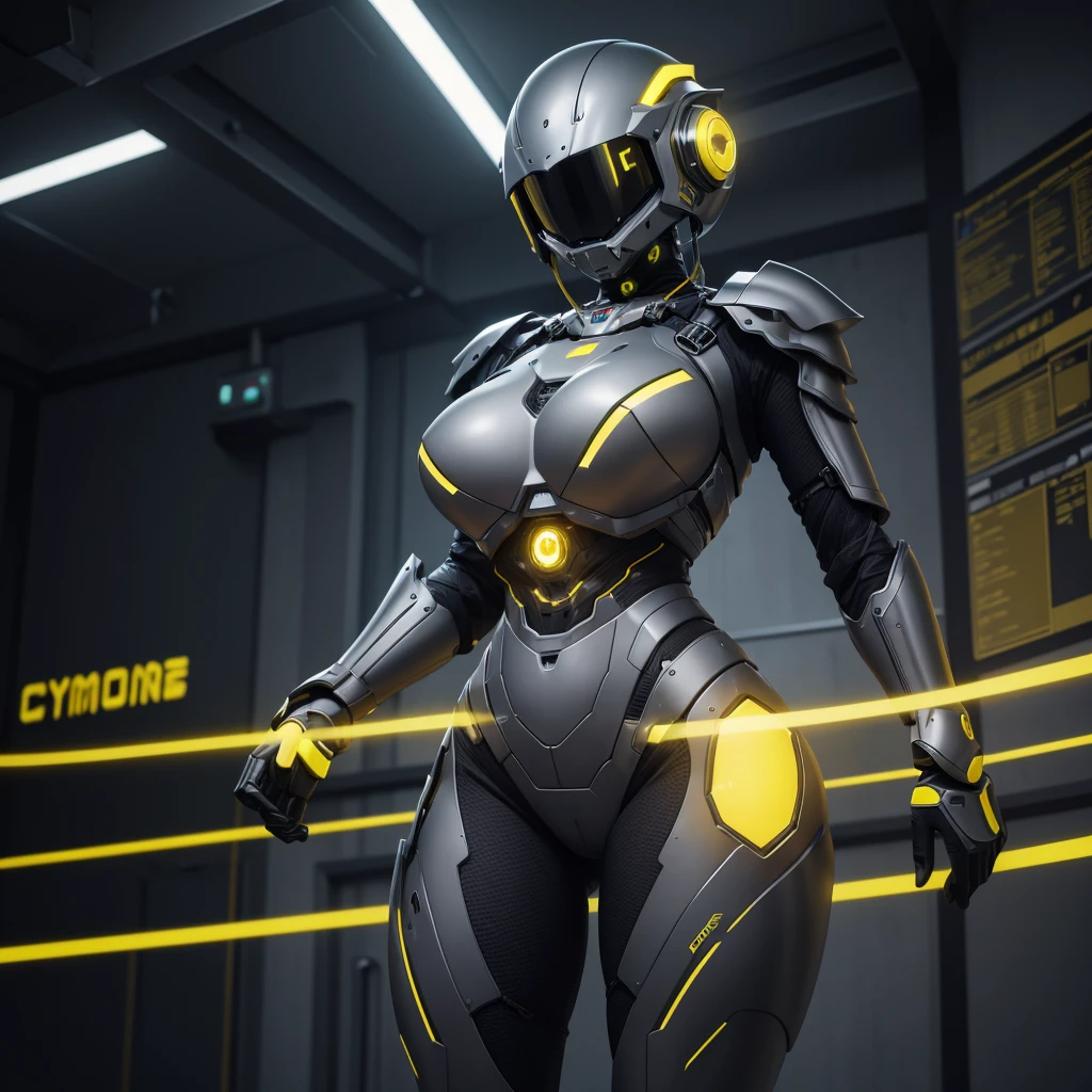 (masterpiece), (best quality), (high res) Solo, (perfect anatomy) Dronificated unknown woman , (enclosed gray full body armor) (yellow lights) (yellow glowing core in the chest), (enclosed cyber helmet), (yellow screen), huge breast, narrow waist, wide hips and thick thighs,(no face) no face, no hair, no mouth, no eyes, inside a room Being geld anf fucked by a machine, (sex) (fuck)