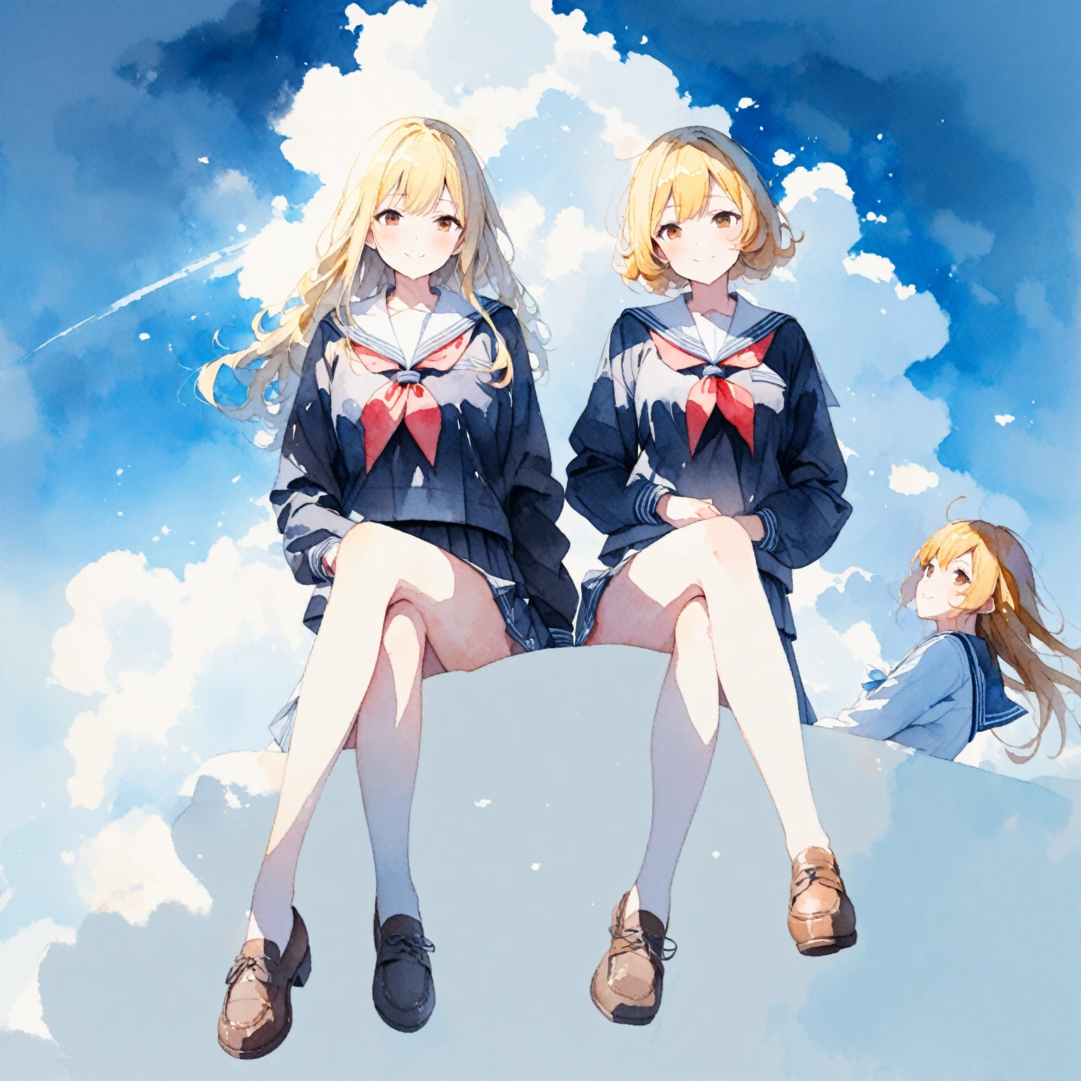 Best Quality, ultra-detailliert, kids traveling， Two children in Shirakami Sanchi, Gamine２In person, platinum-blonde-hair,  Floating hair，Children showing their butts，from the rear,  Turning around，shading