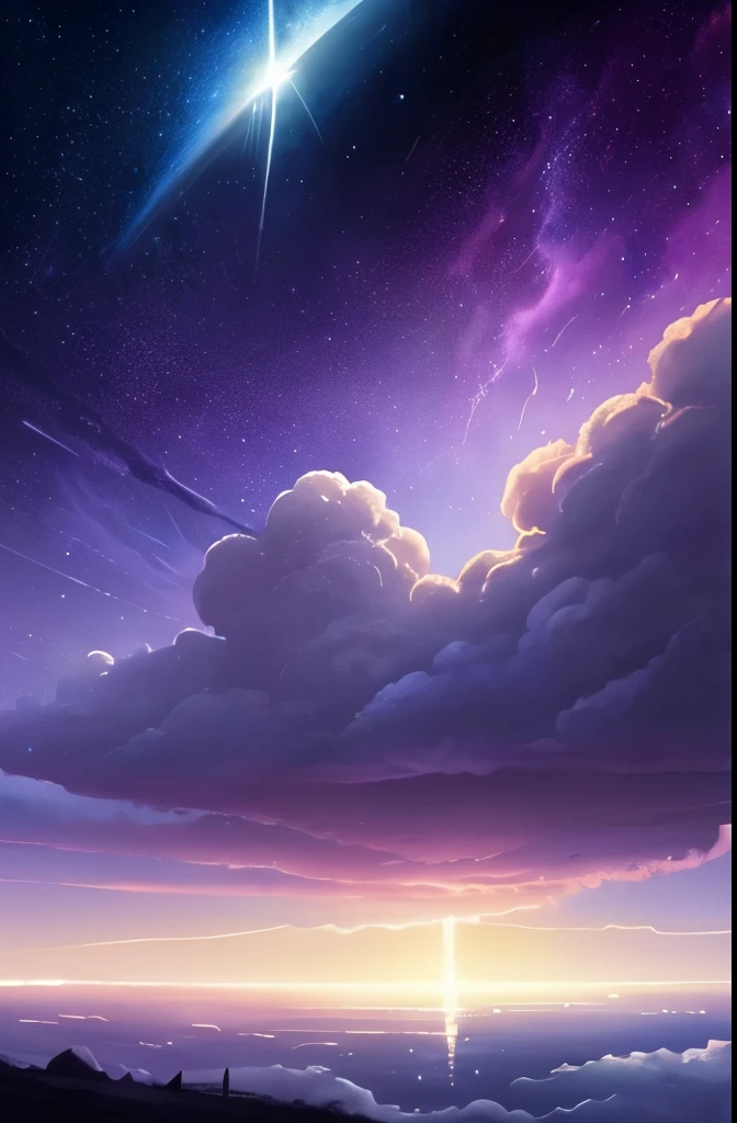 a painting of a night sky with clouds and stars, concept art by Christopher Balaskas, trending on cgsociety, space art, nebula clouds, nebula sky, space clouds, beautiful night sky, dramatic nebula sky, cosmic sky, interstellar stormy bright sky, dramatic night sky, night clouds, cosmic skies, epic clouds and lighting, atmospheric fantasy sky, purple nebula