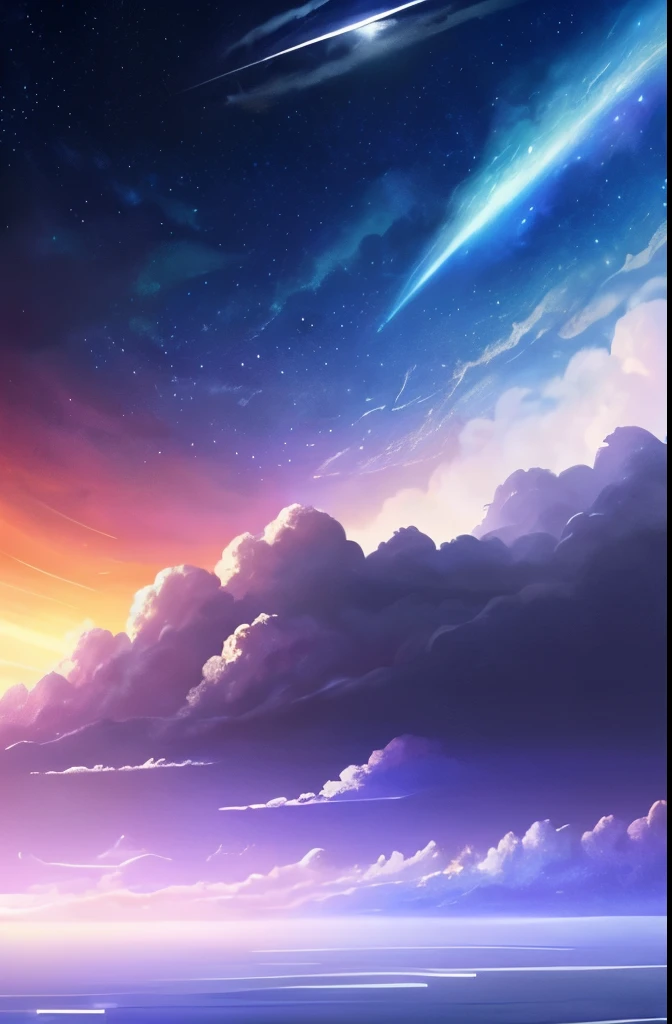 a painting of a night sky with clouds and stars, concept art by Christopher Balaskas, trending on cgsociety, space art, nebula clouds, nebula sky, space clouds, beautiful night sky, dramatic nebula sky, cosmic sky, interstellar stormy bright sky, dramatic night sky, night clouds, cosmic skies, epic clouds and lighting, atmospheric fantasy sky, purple nebula
