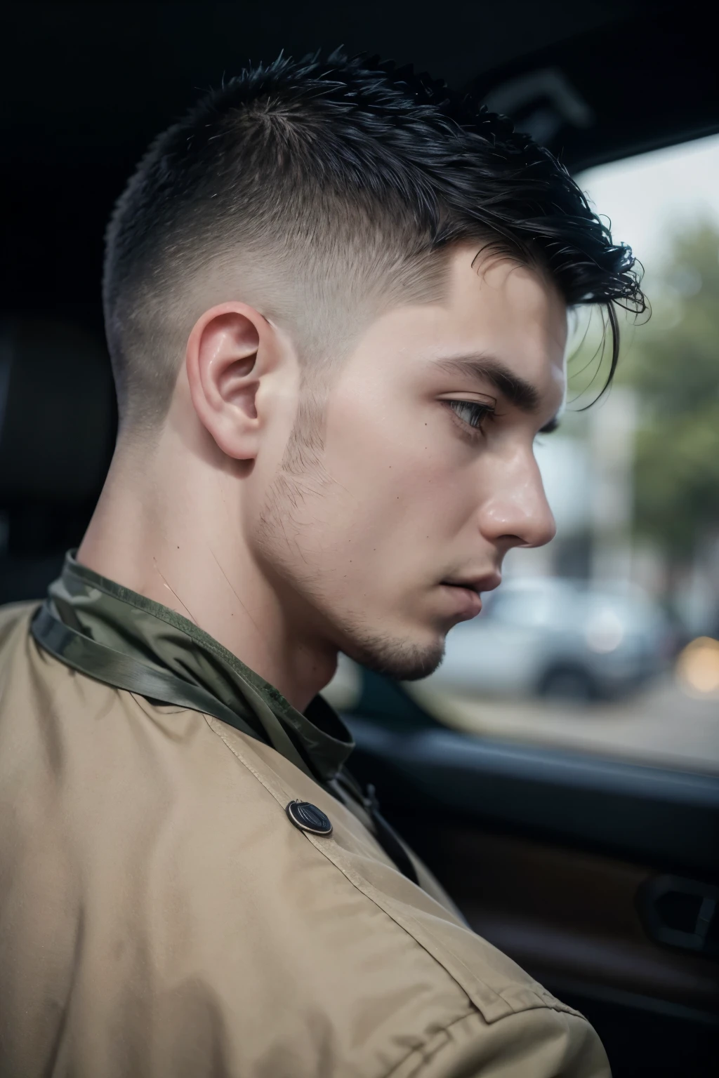 Man in profile with modern and stylish military haircut!