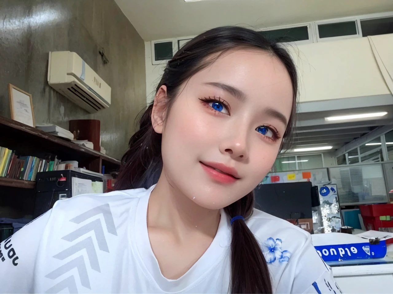 (national foundation),(((off-the-shoulder shirts))),masterpiece, (masterpiece, best quality, high resolution), Anime Wind, White background, acrylic paint, ((splash of color, splash ink, splash of color)), best quality, 1 girl, (rich and colorful),(Exquisite eyes and face), Red Half-rimmed Glasses,Volumetric light, Ray tracing, Half-length photo ,Extremely detailed CG unified 8k wallpaper,alone,Smile,((Fly petals)),fantasy, wind, magic sparks, blue hair,semi long hair,blue eyes