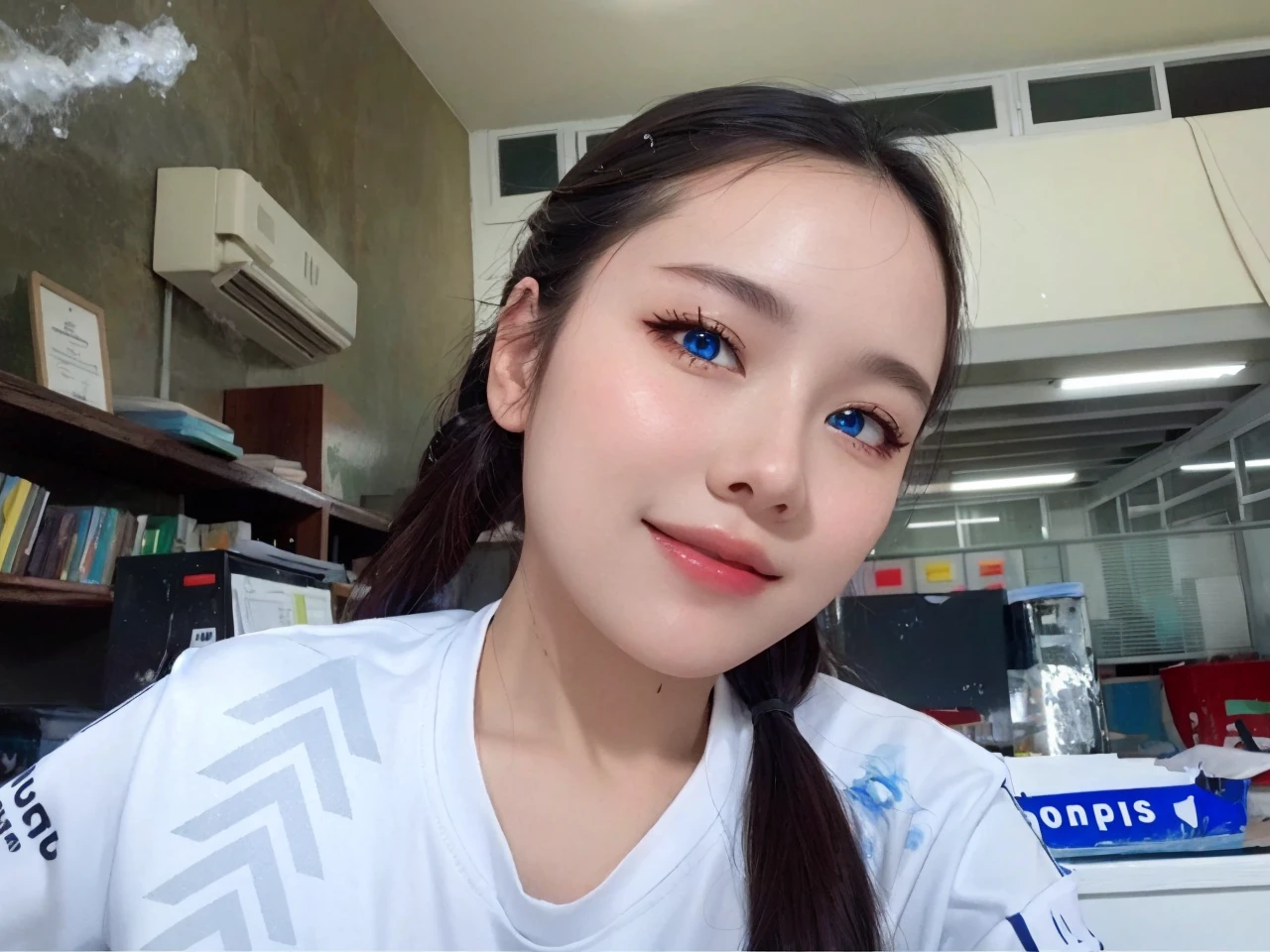 (national foundation),(((off-the-shoulder shirts))),masterpiece, (masterpiece, best quality, high resolution), Anime Wind, White background, acrylic paint, ((splash of color, splash ink, splash of color)), best quality, 1 girl, (rich and colorful),(Exquisite eyes and face), Red Half-rimmed Glasses,Volumetric light, Ray tracing, Half-length photo ,Extremely detailed CG unified 8k wallpaper,alone,Smile,((Fly petals)),fantasy, wind, magic sparks, blue hair,semi long hair,blue eyes