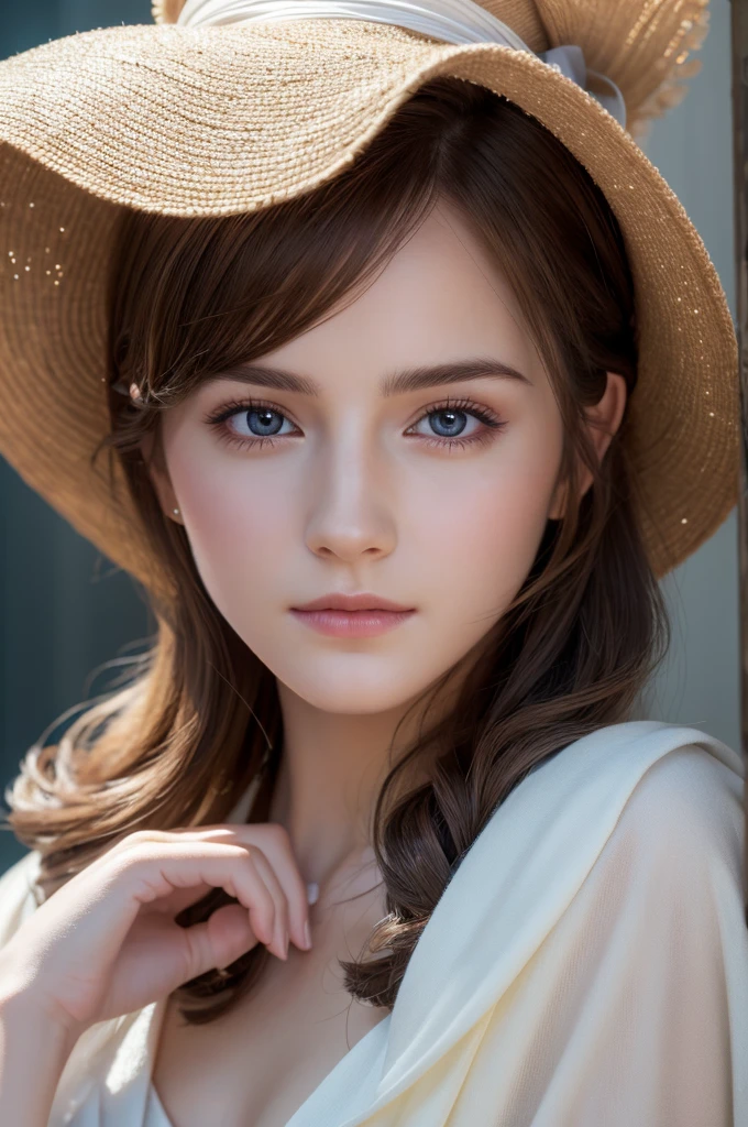 (Surreal), (High resolution), (8k), (Very detailed), (Beautiful attention to detail), (Superior Quality), (Super detailed), (masterpiece), (Detailed face), Focus Smooth、Emma Watson&#39;s face、Huge breasts、Japanese、Beach、White and beautiful skin、Small nipples、hairless labia、Laughter