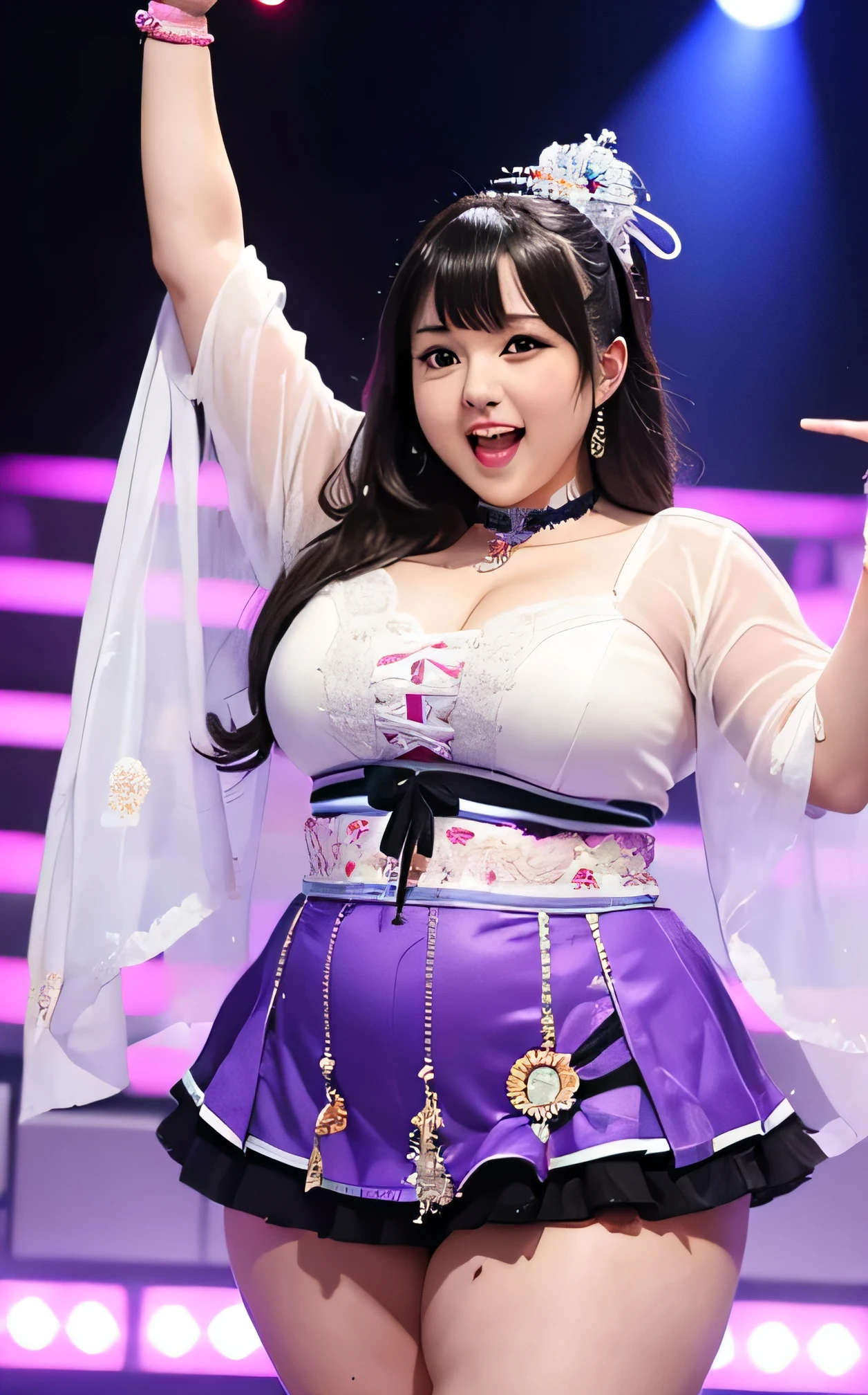 woman, Overweight, Extremely fat, Chubby, Japanese, Idol, Idol costume, Singing stage, 8K, highest quality, 超High resolution