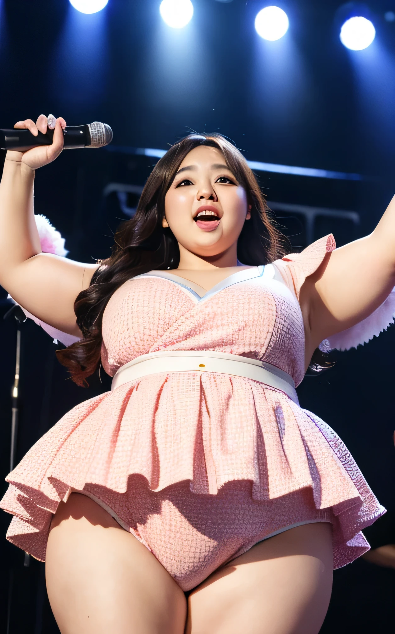 woman, Overweight, Extremely fat, Chubby, Japanese, Idol, Idol costume, Singing stage, 8K, highest quality, 超High resolution