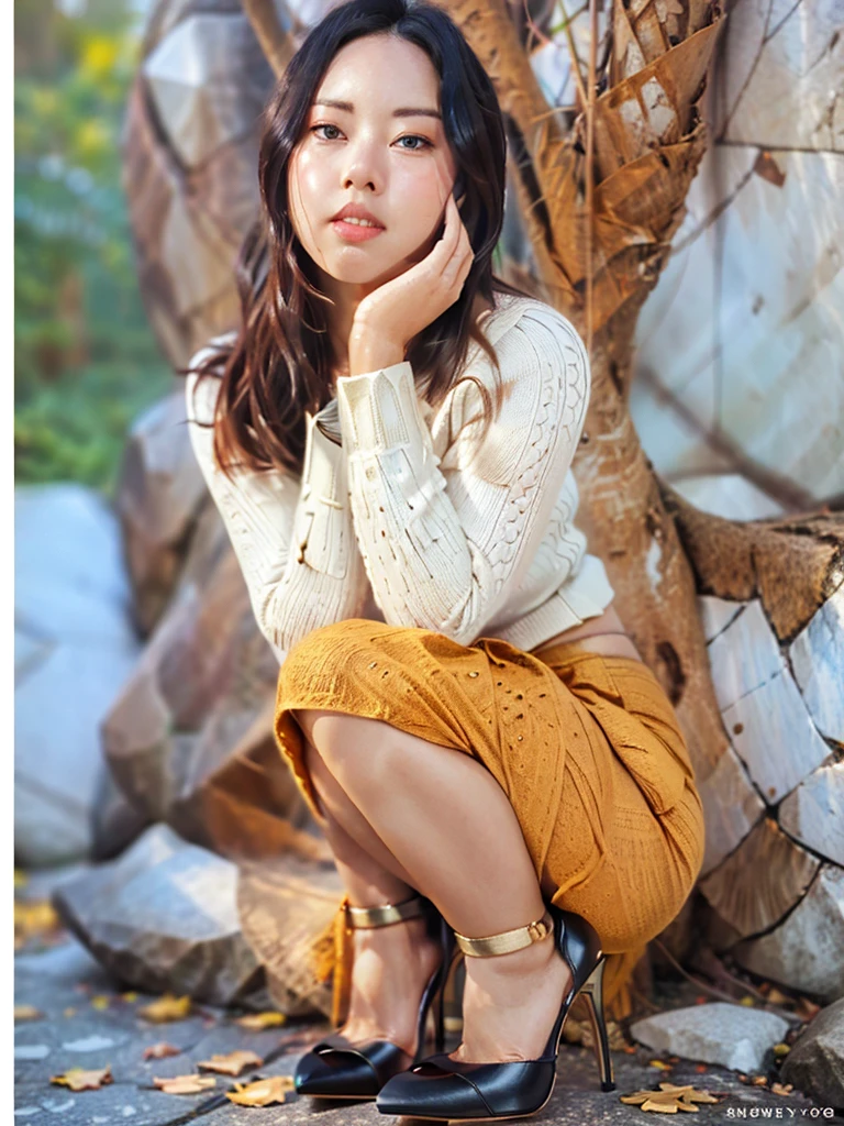 ((highest quality、8k、masterpiece:1.3)),((((fullbody shot)))),Ultra-high resolution,big eyes,Japanese,bangs,((a girl)),((1 girl)),((20 years old)),((facing at viewer)),(long hair),(((black sweater))),grin,((squatting)),(pleated mini skirt),(((pussy))),((pubic hair)),((skirt lift)),(((black short crew socks)))