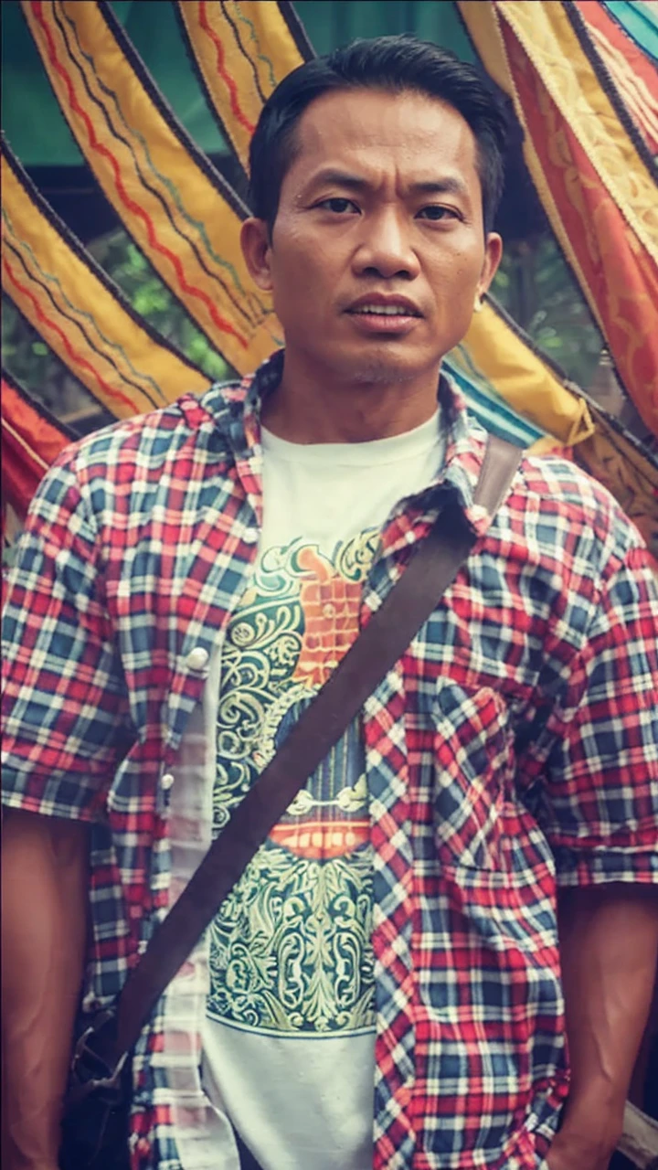 close up of a super realistic digital illustration of a determined Indonesian man, short black hair, wearing bandaged hands and a white hooded jacket, posing in a fighting stance with his fists extended towards the viewer. The background contrasts, highlighting his fierce expression and readiness for battle.