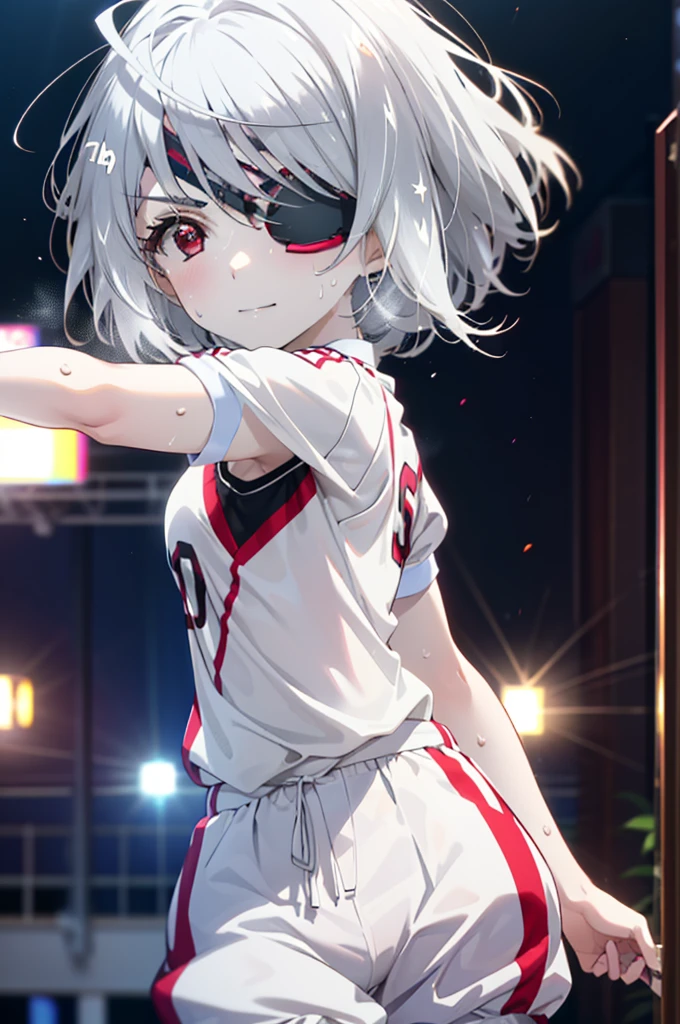 Laurabodewig, Laura Bodewig, Long Hair, (Red eyes:1.3), Grey Hair, Eye patch,smile,
break, (((Stained bloomers))), (Stained Volleyball Uniforms), Sleeveless volleyball uniform, (((Stained bloomers))), (Knee pads), (Elbow pads), (bare hands), ((Sweat)), ((covered in Sweat)), (breathe), Volleyball court, Ballet Shoes,whole bodyがイラストに入るように,
break indoors, gym,
break looking at viewer,whole body, (Cowboy Shot:1.5),
break (masterpiece:1.2), Highest quality, High resolution, unity 8k wallpaper, (figure:0.8), (Beautiful attention to detail:1.6), Highly detailed face, Perfect lighting, Highly detailed CG, (Perfect hands, Perfect Anatomy),