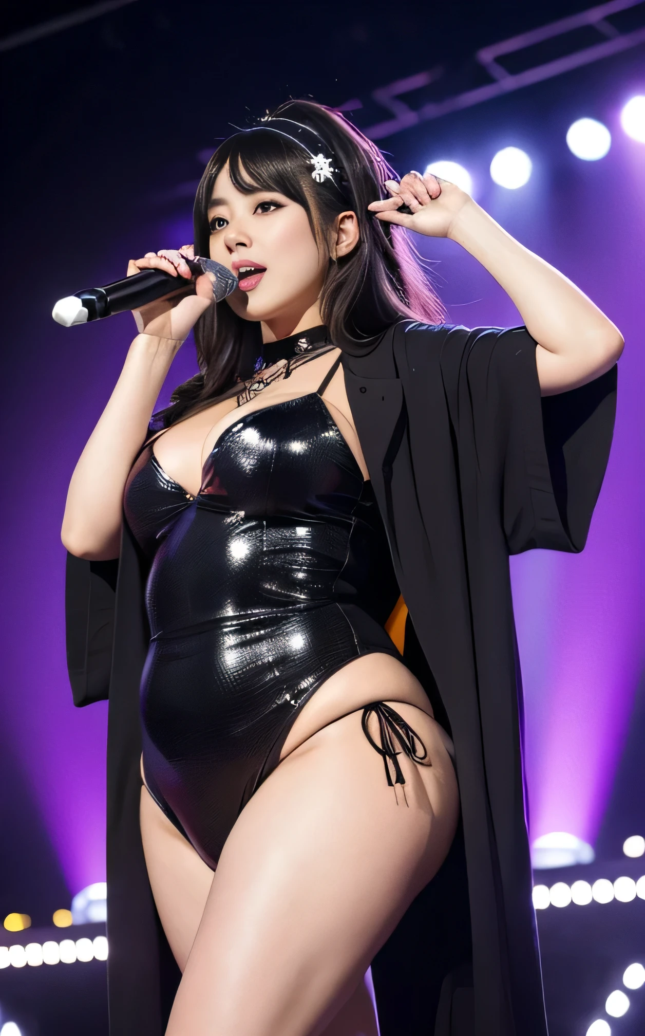 woman, Overweight, Extremely fat, Chubby, Japanese, Idol, Idol costume, Singing stage, 8K, highest quality, 超High resolution