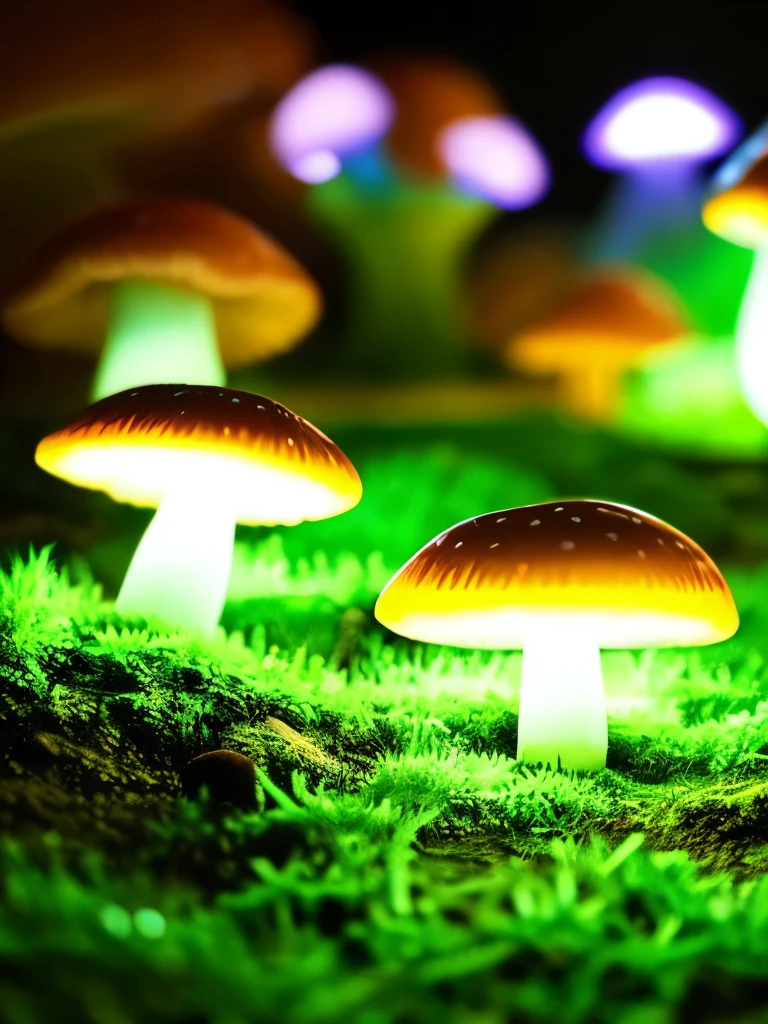 a close up of a bunch of mushrooms growing on a tree, glowing fungus, giant fluorescent fungi, glowing mushrooms, fluorescent mushrooms, neon yellow glowing mushrooms, bioluminescent mushrooms, neon mushrooms, glowing blue mushrooms, glowing green, green glows, greenish lighting, glowing in the dark, translucent mushrooms, glowing blue mushrooms in mire