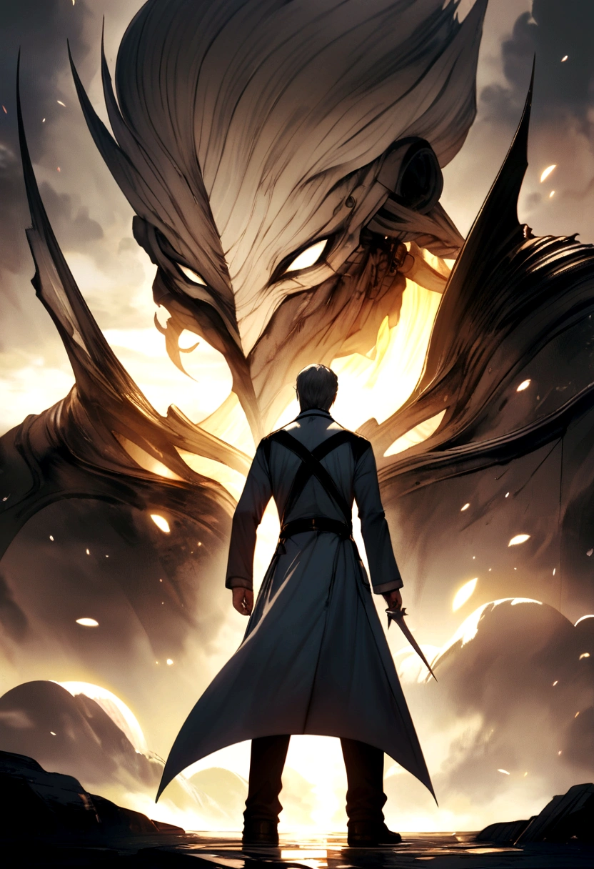 doctor male elder Fantasy White Navy blue clothes Scalpel-like sword Slanted Eyes Best