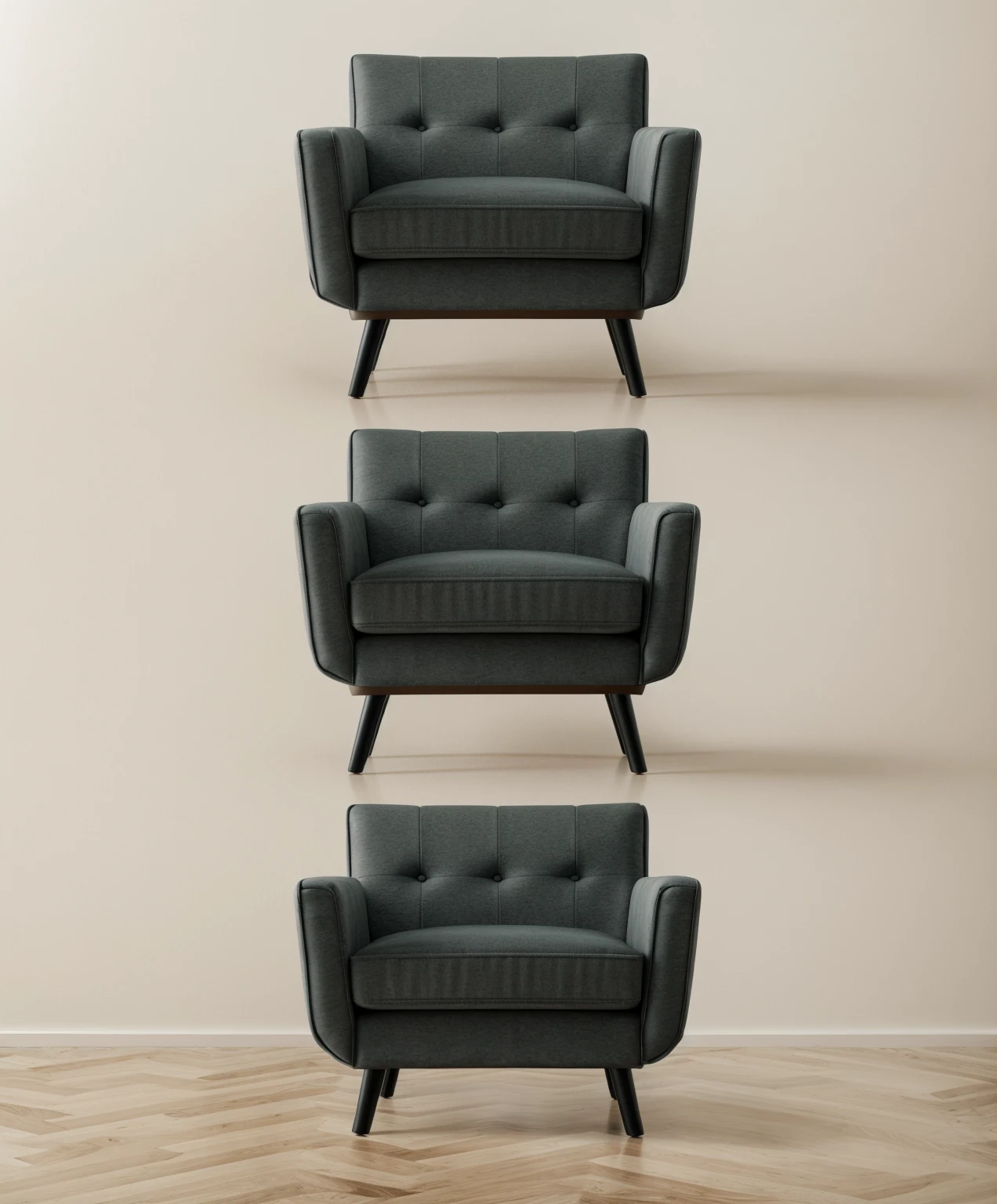 PLATFORM KTHOUSE, 3 Princess Box chair in dark studio with glossy black leg:1.3