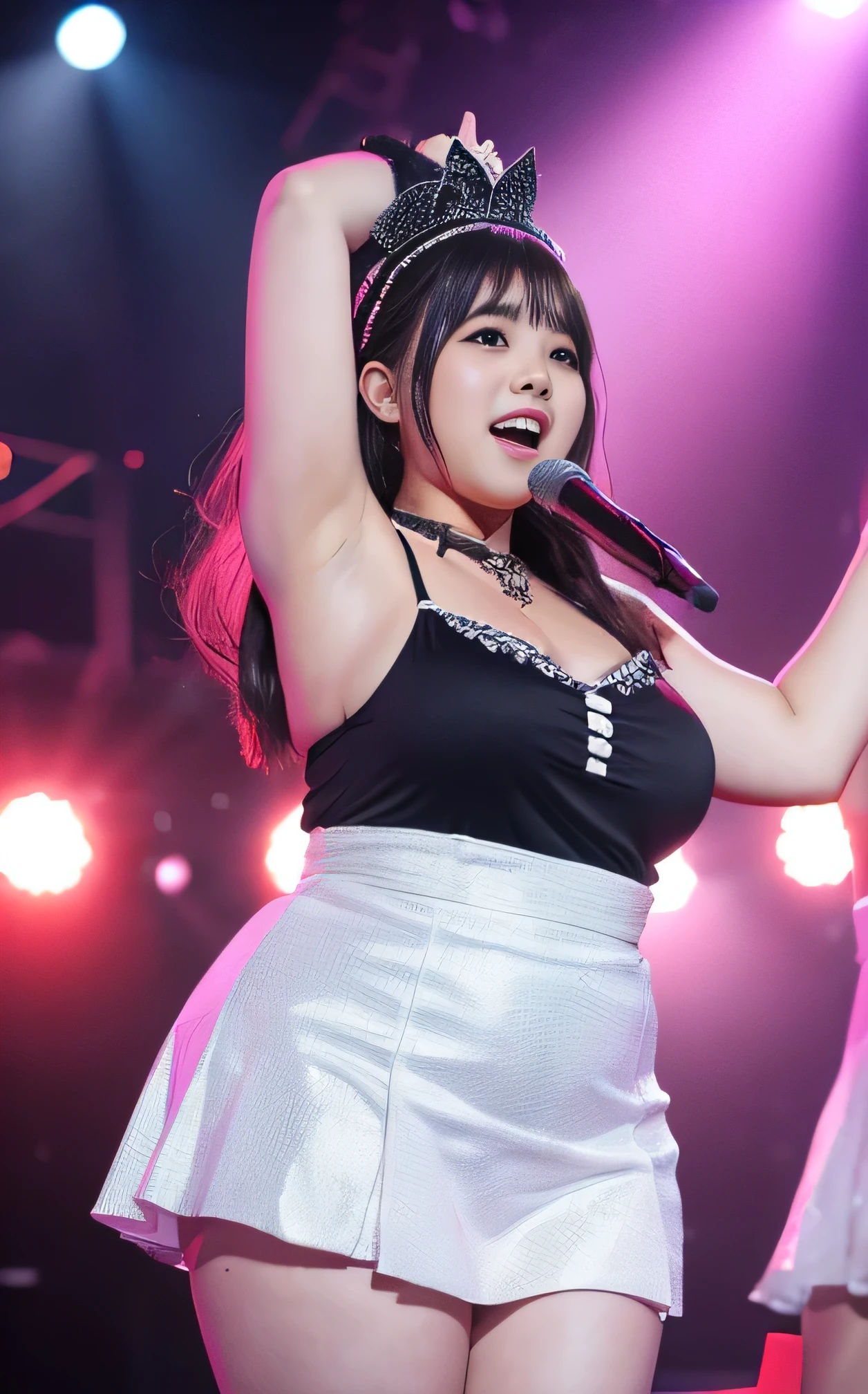 woman, Overweight, Extremely fat, Chubby, Japanese, Idol, showing nipples, Singing stage, 4k, High resolution, masterpiece, highest quality, fine skin