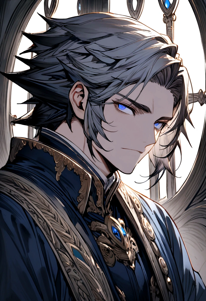 doctor　male　elder　Fantasy　White　Navy blue clothes　Scalpel-like sword　Slanted Eyes　Best　Character portrait