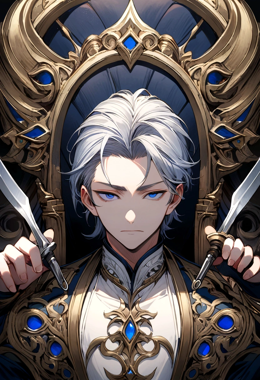 doctor　male　elder　Fantasy　White　Navy blue clothes　Scalpel-like sword　Slanted Eyes　Best　Character portrait