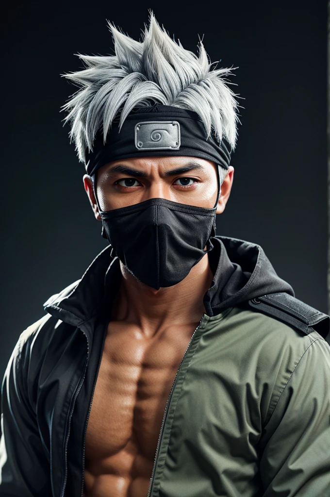 Make kakashi hatake in animation with dark background 