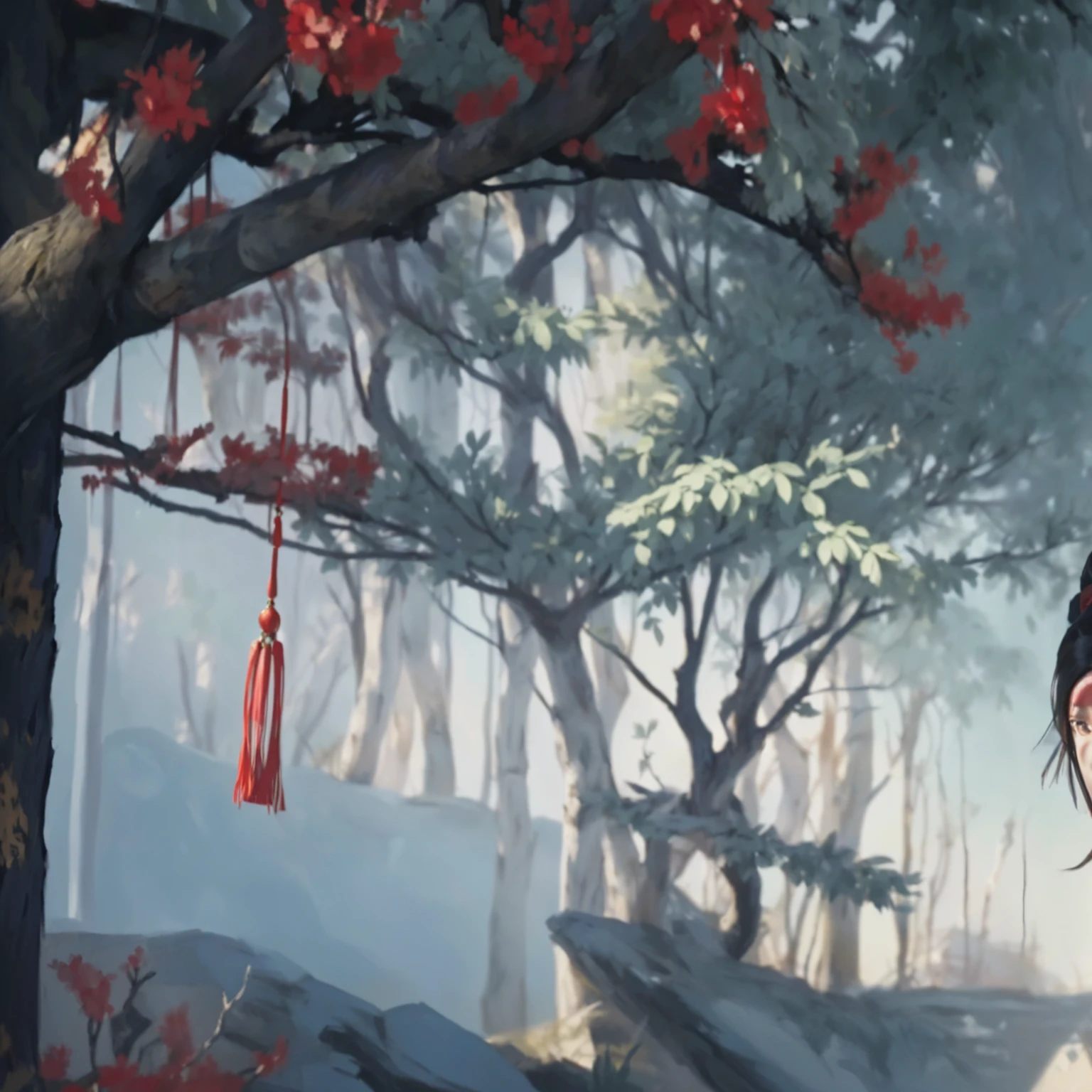 traditional Chinese art, artwork in the style of guweiz, detailed painting 4 k, onmyoji detailed art, inspired by Cao Zhibai, environment painting, inspired by Lü Ji, makoto sinkai, painted as a game concept art, inspired by Josetsu, inspired by Fenghua Zhong