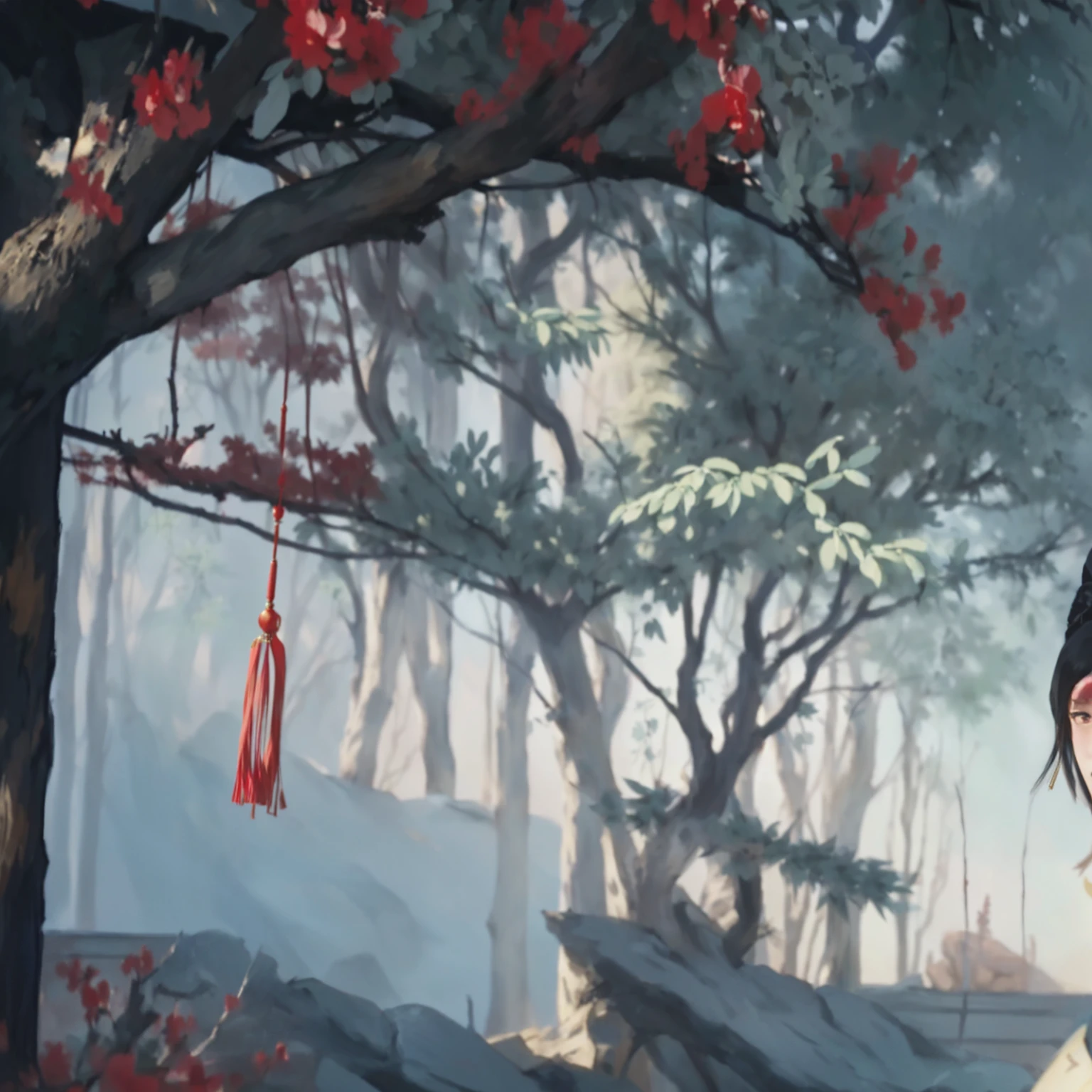 traditional Chinese art, artwork in the style of guweiz, detailed painting 4 k, onmyoji detailed art, inspired by Cao Zhibai, environment painting, inspired by Lü Ji, makoto sinkai, painted as a game concept art, inspired by Josetsu, inspired by Fenghua Zhong