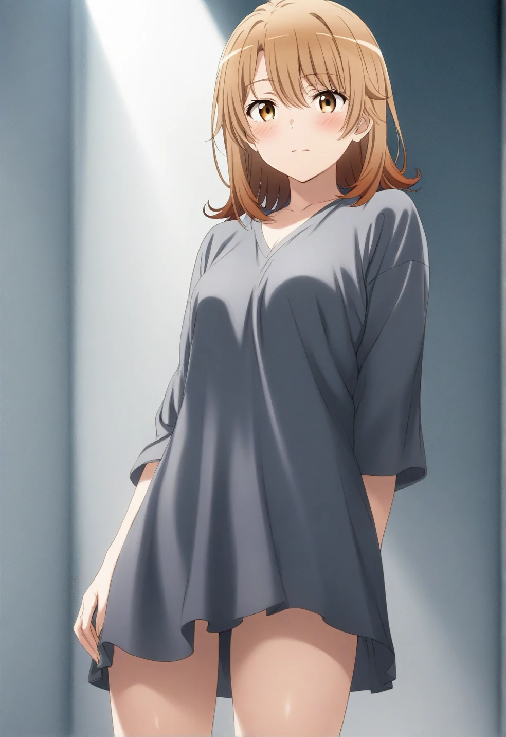 1girl, (isshiki iroha, yahari ore no seishun lovecome wa machigatteiru, brown hair, brown eyes), , thigh, perfect face, perfect anatomy, light rays, photo background, extremely delicate body, smooth skin, feminine expression, (cristal clear eyes, beautiful face), (anime style:0.8), highres, (artist m-da s-tarou:0.2), (best quality)