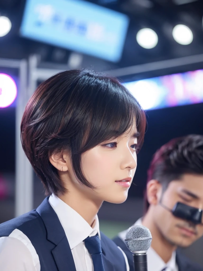 With short hair、A handsome male announcer with double eyelids