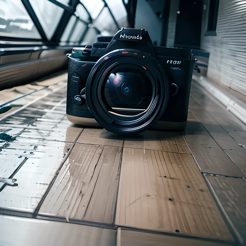 raw photo , 8K, ultra detailed, (realistic:1.2), (black camera on the floor:1.5), pool, reinopool