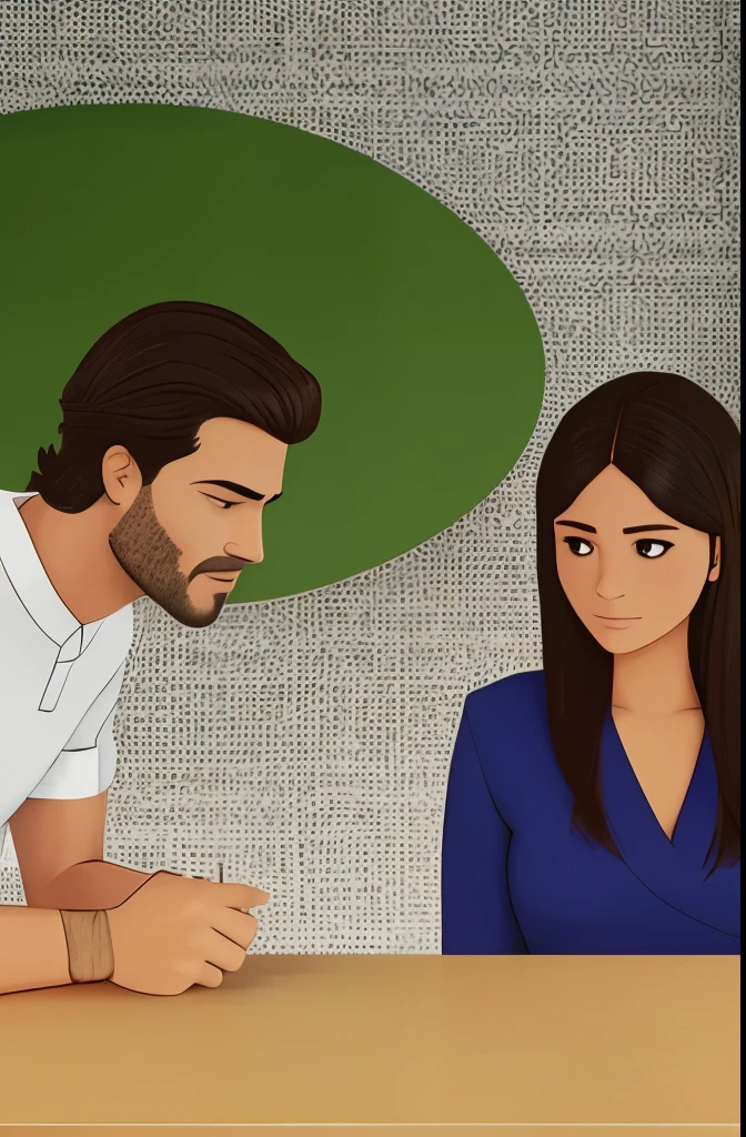 
genera la imagen para el Panel 1
Escena: Una sala de estar.

Texto: (Narrador) "Ana and Marcos have been in a relationship for five years, but lately they have been having problems..."
Imagen: Ana is looking at her phone with a worried expression. Marcos is sitting next to him, looking at her out of the corner of his eye with jealousy.