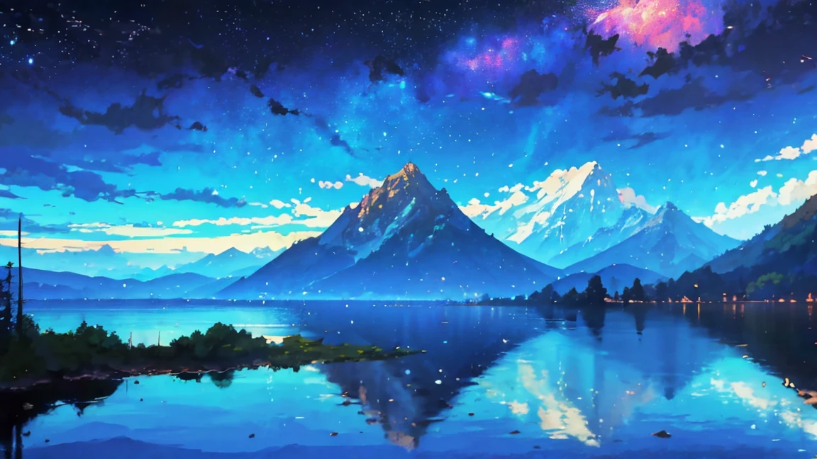 Towering mountains reflected in the calm waters of a clear lake々Painted、Anime-style scene of tranquil scenery. by Makoto Shinkai, anime art wallpaper 4k, anime art wallpaper 4k, Anime Art Wallpapers 8K, anime wallpaper 4k, anime wallpaper 4k, 4k anime wallpaper, Anime Sky, Awesome Wallpapers, Anime Background, Heavenly planets in the background, Anime Background art