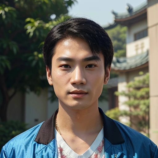 Close-up of an Asian man wearing a blue jacket and, Dilraba Dilmurat, Inspiration from Fong Win, Inspiration from granddaughter, Inspiration from Chenหลู่, Inspiration from Chen, fan art, Inspired by Sim Sa Jung, Digital art of elegance, แรงบันดาลใจจาก Ni Tian, Inspired by Qi Cao Qian Ji, Inspiration from Chenหลง