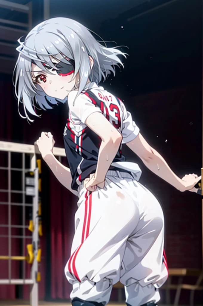 Laurabodewig, Laura Bodewig, Long Hair, (Red eyes:1.3), Grey Hair, Eye patch,smile,
break, (((Stained bloomers))), (Stained Volleyball Uniforms), Sleeveless volleyball uniform, (((Stained bloomers))), (Knee pads), (Elbow pads), (bare hands), ((Sweat)), ((covered in Sweat)), (breathe), Volleyball court, Ballet Shoes,whole bodyがイラストに入るように,
break indoors, gym,
break looking at viewer,whole body, (Cowboy Shot:1.5),
break (masterpiece:1.2), Highest quality, High resolution, unity 8k wallpaper, (figure:0.8), (Beautiful attention to detail:1.6), Highly detailed face, Perfect lighting, Highly detailed CG, (Perfect hands, Perfect Anatomy),