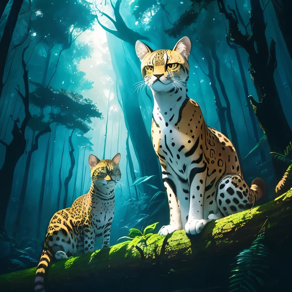 araffe sitting on a log in the woods looking up, margay, amazonian, michel ocelot, jaguar, beautiful!!!!!!!!!, has a very realistic look to it, beautiful!, beautiful”, spotted ultra realistic, beautiful gorgeous, majestic!!! beautiful!!!, beautiful cat, by Juergen von Huendeberg, beutiful, cat in the forest, gorgeous and beautiful