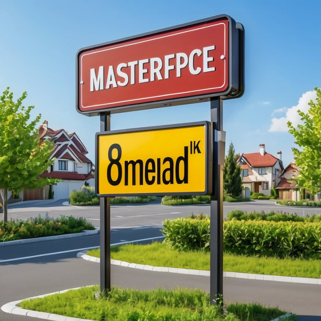 (Highest quality,4K,8k,High resolution,masterpiece:1.2),Super detailed,Suburban、Roadside sign, ((Highest quality, 8k, masterpiece: ))、Stylish design、Front view image