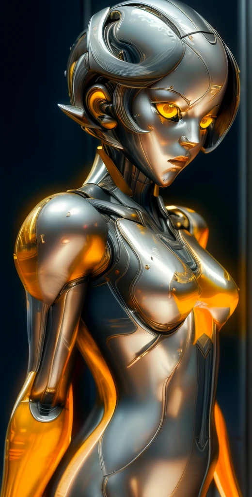 1 girl, solo, (look at viewer), ((Best quality)), ((masterpiece)), (detailed:1.4), ((upper body)), 3D, an image of a beautiful cyberpunk female,HDR (High Dynamic Range), Ray Tracing,NVIDIA RTX,Super-Resolution,Unreal 5,Subsurface scattering,PBR Texturing,Post-processing,Anisotropic Filtering,Depth-of-field,Maximum clarity and sharpness,Multi-layered textures,Albedo and Specular maps,Surface shading,Accurate simulation of light-material interaction,Perfect proportions,Octane Render,Two-tone lighting,Wide aperture,Low ISO,White balance,Rule of thirds,8K RAW, (((yellow eyes))), (((liquid metal black short hair))), AlexTS, (dark skin:1.2), yellow eyes, black hair, short hair, medium breasts, yellow bodysuit, belt, (( gold amor))