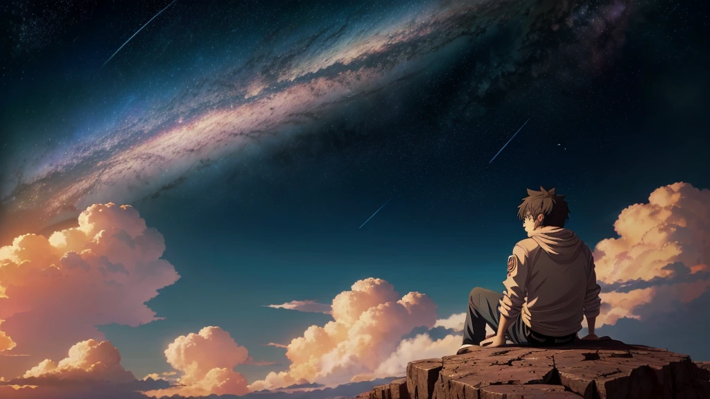 anime - style scene of a beautiful sky are red with heavenly cloud . Sky are scattered. with a star and a planet, cosmic skies are reddish crimson theme and world seems big . With boy sitting in a high cliffs in daylight and he seems not big. He is on high cliffs and clouds and cliffs are in same height . clouds and sky lookbenormus .Nature by makoto shinkai, anime art wallpaper 4k, anime art wallpaper 4 k, anime art wallpaper 8 k, anime wallpaper 4k, anime wallpaper 4 k, 4k anime wallpaper, anime sky, amazing wallpaper, anime background, heaven planet in background, anime background art. a path going to infinity.earth seems so deep and detailed.so much clouds and greenery.