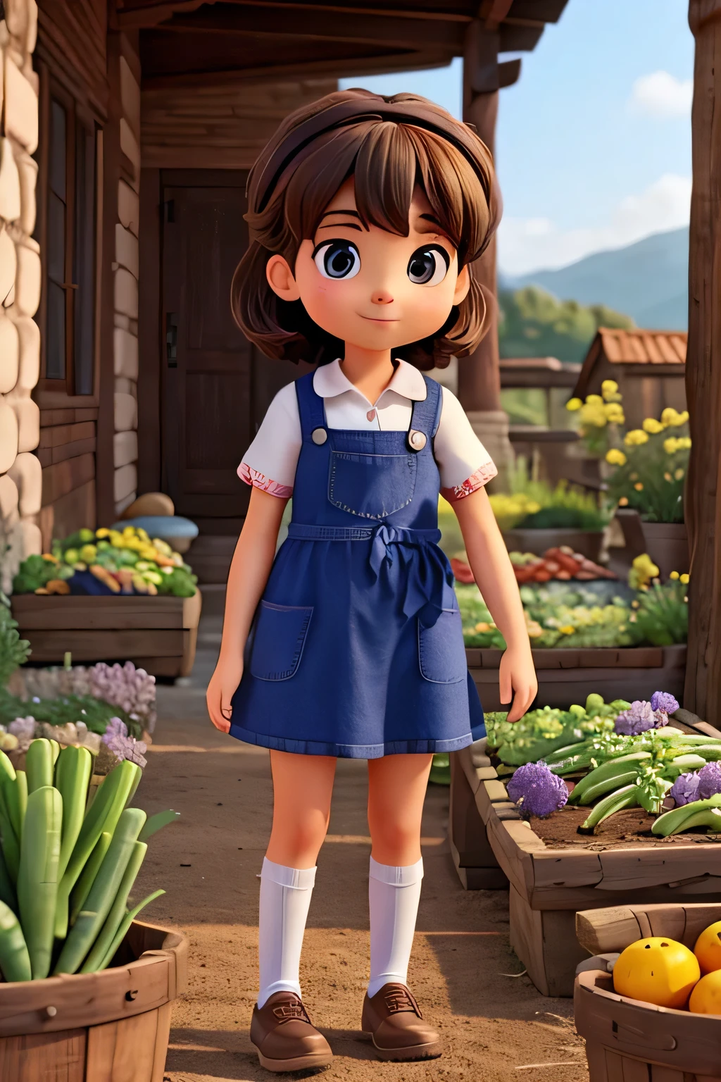 girl vegetable garden mountain picking vegetables